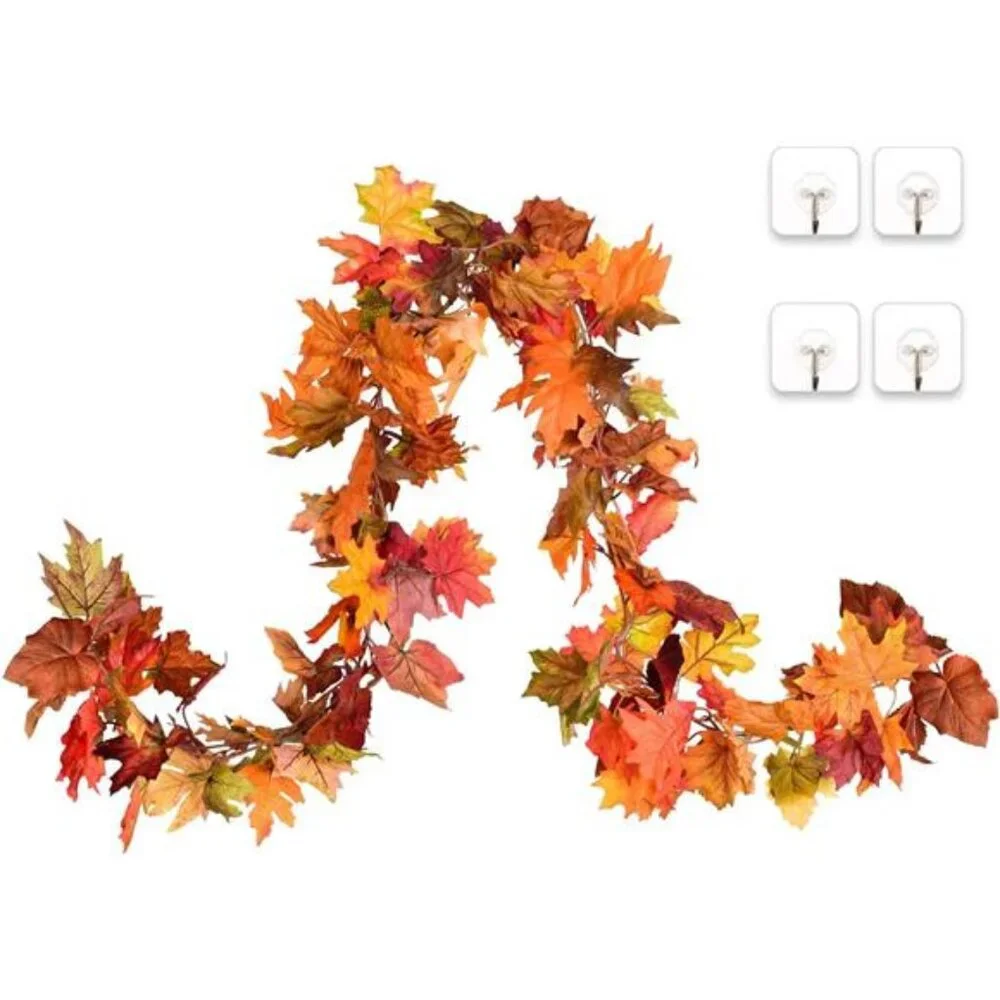 2 Pack Fall Maple Leaf Clearance, 5.9Ft/Piece Hanging Vine Garland Artificial